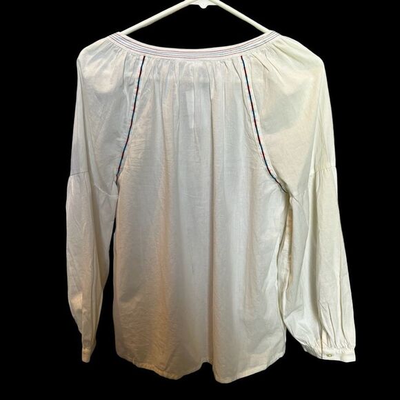 Gap Boho Blouse V neck Pullover Small Cream with red and blue trim - Picture 2 of 9
